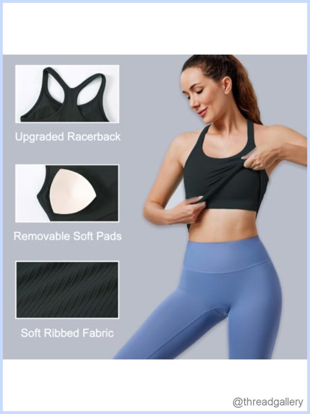 Workout Tank Top with Built-In Bra Racerback Cropped Ribbed Seamless - Picture 3 of 6
